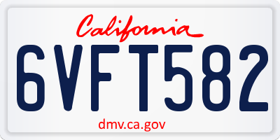 CA license plate 6VFT582