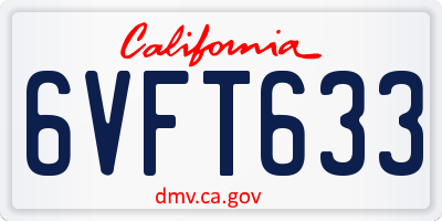 CA license plate 6VFT633
