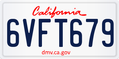 CA license plate 6VFT679