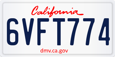 CA license plate 6VFT774