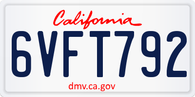 CA license plate 6VFT792