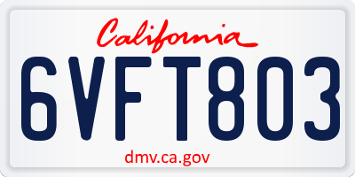 CA license plate 6VFT803