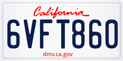CA license plate 6VFT860