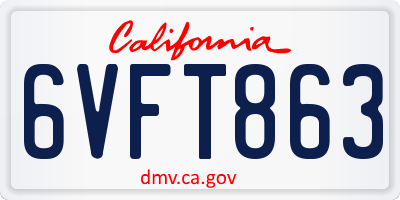 CA license plate 6VFT863
