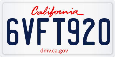 CA license plate 6VFT920