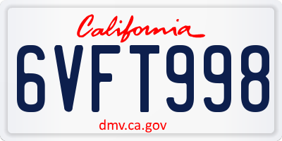 CA license plate 6VFT998