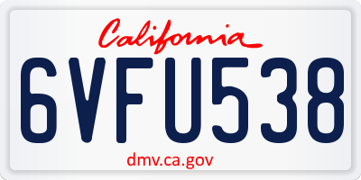 CA license plate 6VFU538