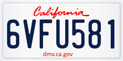CA license plate 6VFU581