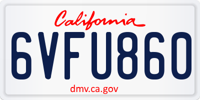 CA license plate 6VFU860