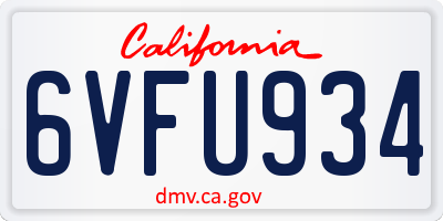 CA license plate 6VFU934