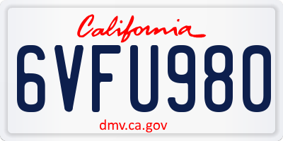 CA license plate 6VFU980