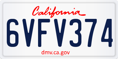 CA license plate 6VFV374