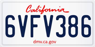 CA license plate 6VFV386