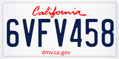 CA license plate 6VFV458