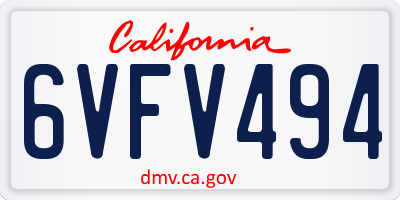 CA license plate 6VFV494