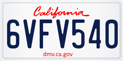 CA license plate 6VFV540