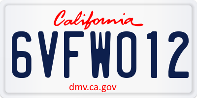 CA license plate 6VFW012
