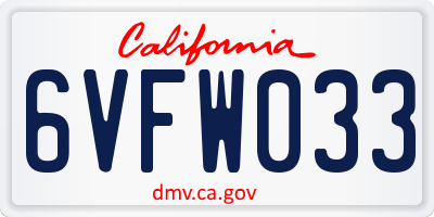 CA license plate 6VFW033