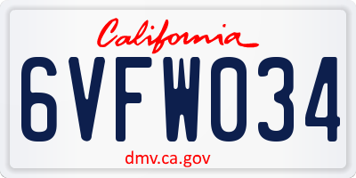 CA license plate 6VFW034