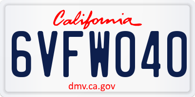 CA license plate 6VFW040