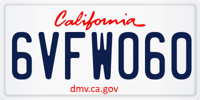 CA license plate 6VFW060