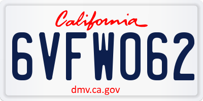 CA license plate 6VFW062
