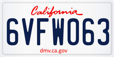 CA license plate 6VFW063
