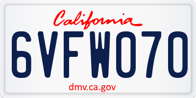 CA license plate 6VFW070