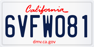 CA license plate 6VFW081