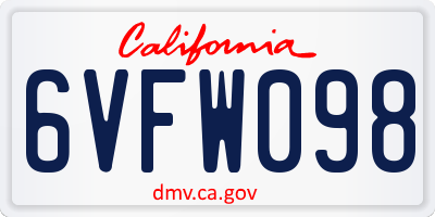 CA license plate 6VFW098