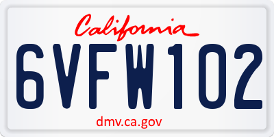CA license plate 6VFW102