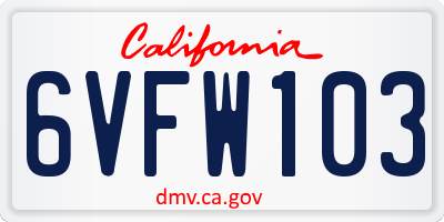 CA license plate 6VFW103