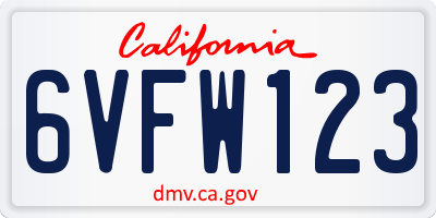 CA license plate 6VFW123