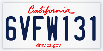 CA license plate 6VFW131