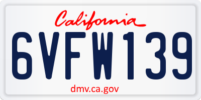 CA license plate 6VFW139