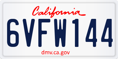 CA license plate 6VFW144
