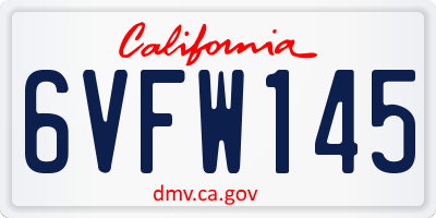CA license plate 6VFW145