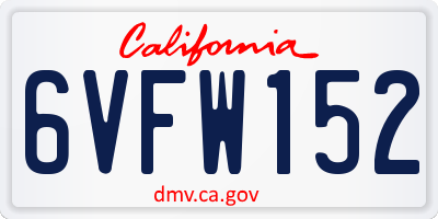 CA license plate 6VFW152