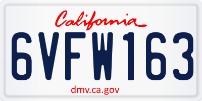 CA license plate 6VFW163