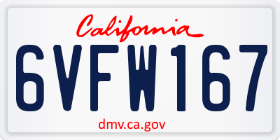CA license plate 6VFW167