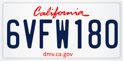 CA license plate 6VFW180