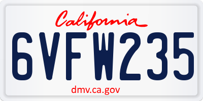 CA license plate 6VFW235