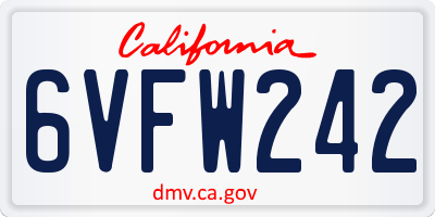 CA license plate 6VFW242