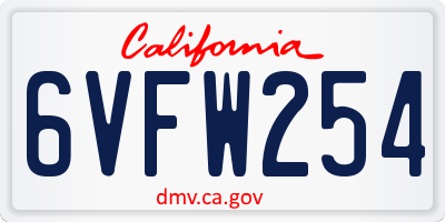 CA license plate 6VFW254