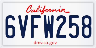 CA license plate 6VFW258