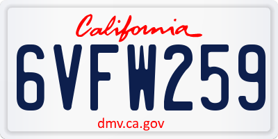 CA license plate 6VFW259