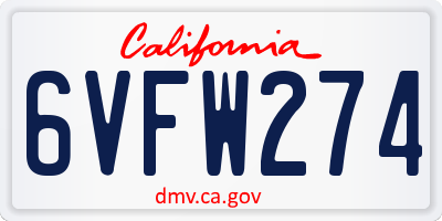 CA license plate 6VFW274