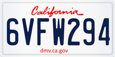 CA license plate 6VFW294