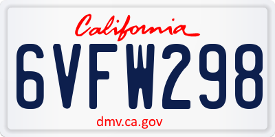 CA license plate 6VFW298