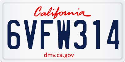 CA license plate 6VFW314
